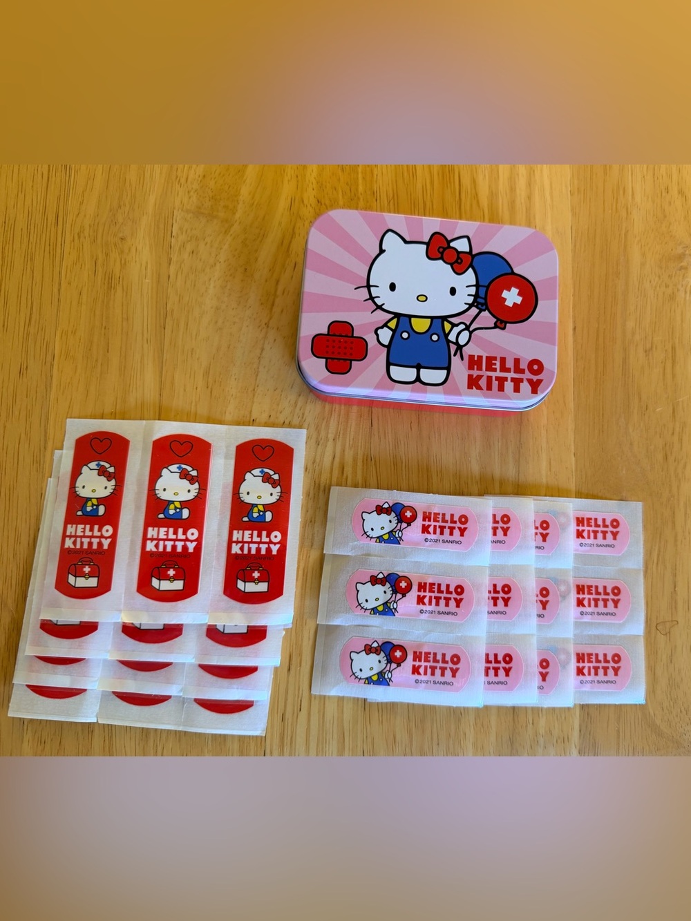 Sanrio Hello Kitty Pink and Red Bandage Tin Set